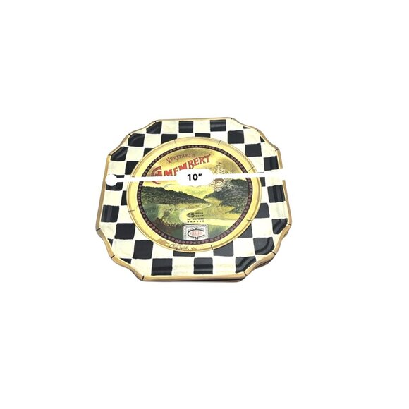 Vintage Hand-Painted Wood French Camembert Cheese Wall Plate Checkered -2 - Picture 9 of 9